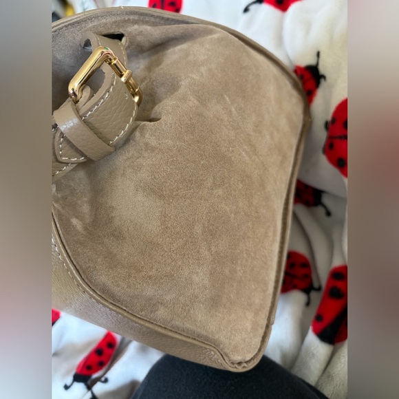 Viral Anna Paola Genuine Taupe Italian  Leather & Suede Satchel Tote - Picture 3 of 11